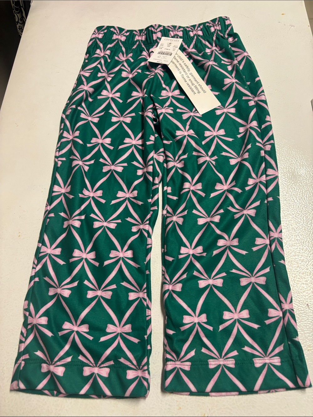 Nwt Crewcuts Green Pajama Pants with Pink Bow Print